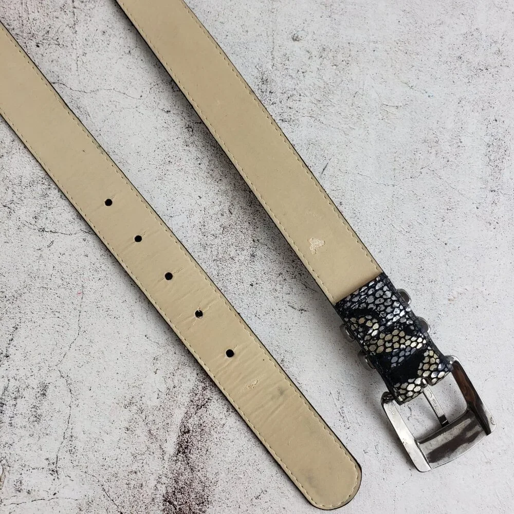 Vintage Elite Fresno Ca Leather Belt Snakeskin Python Metallic size L